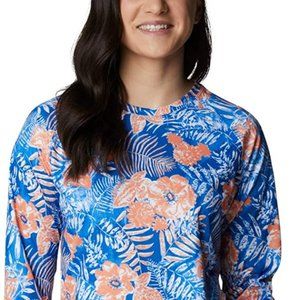 🆕Columbia Women's PFG Super Tidal Tee II Long Sleeve Shirt, SM-Harbor Blue Prin